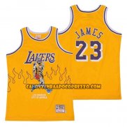 Canotte Los Angeles Lakers LeBron James Hardwood Classics Skull Edition Giallo