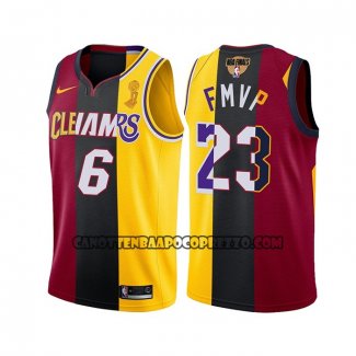 Canotte Los Angeles Lakers LeBron James No 6 23 2020 Fmvp Heat Cavaliers Split Dual Number Rosso Or