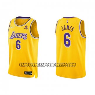 Canotte Los Angeles Lakers LeBron James NO 6 75th Anniversary 2021-22 Giallo