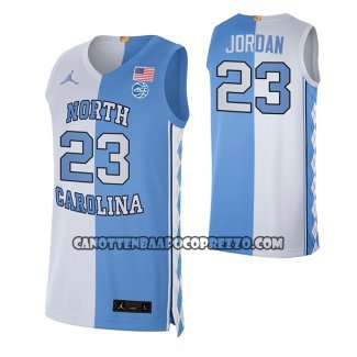Canotte NCAA North Carolina Tar Heels Michael Jordan NO 23 Split Blu Bianco